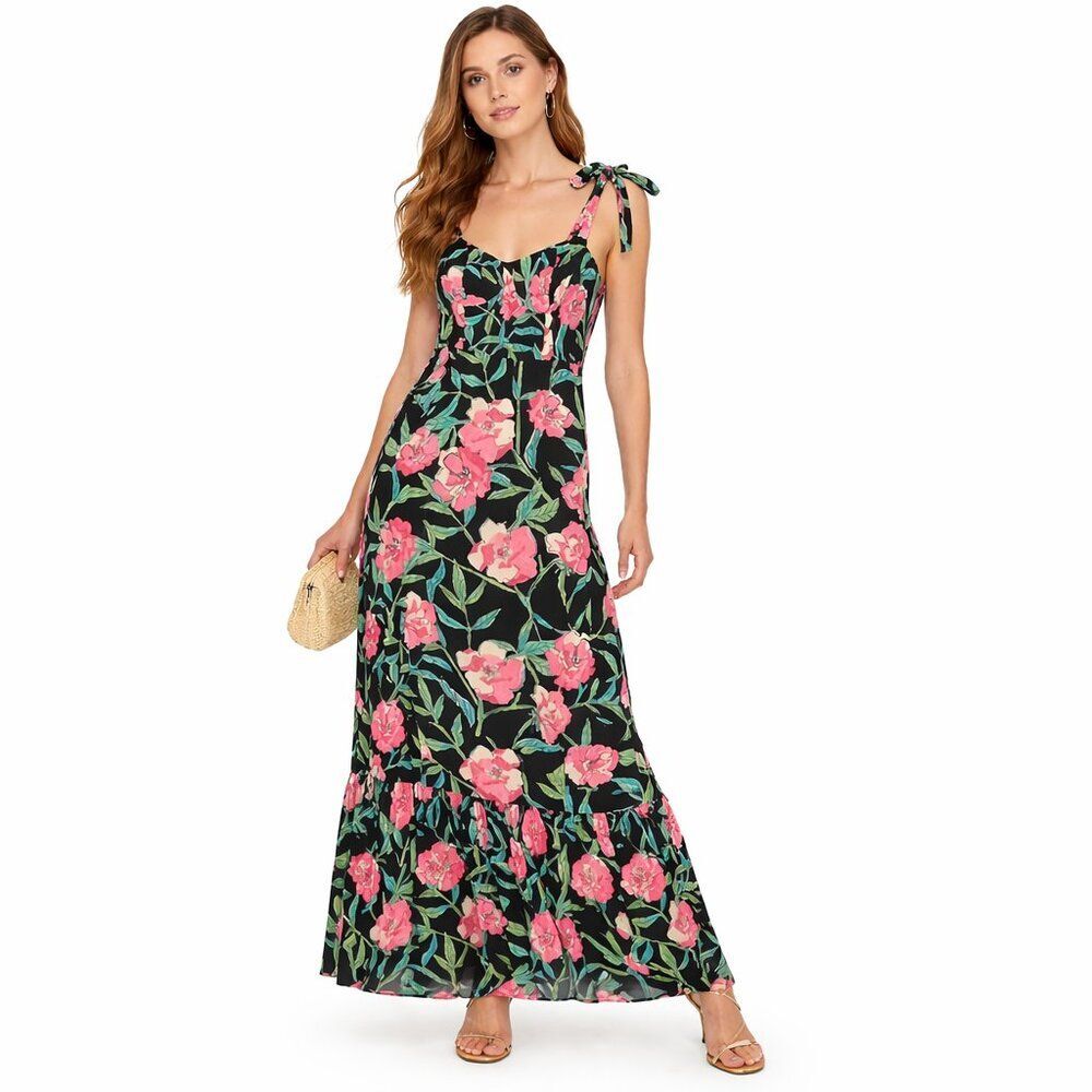 Lulus Lucious Glorious Garden Black Floral Burnout Velvet Maxi Cottage Dress S